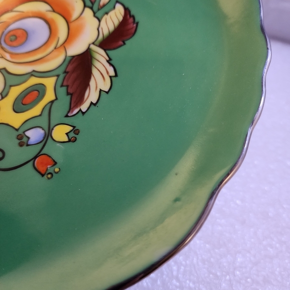 Hand Painted Silver Trimmed Scalloped Floral Vanity Trinket Candy Plate - Picture 10 of 15